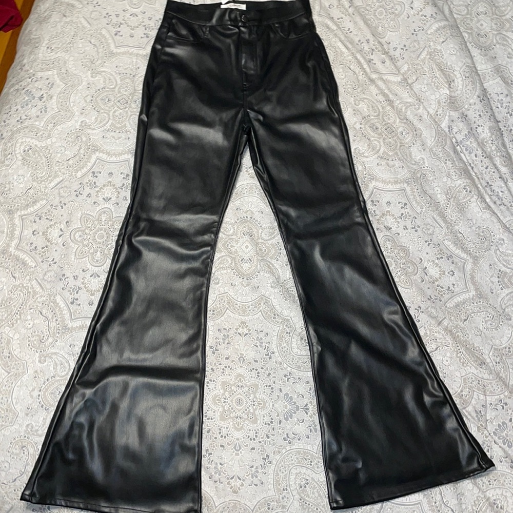 Leather bell bottom pants